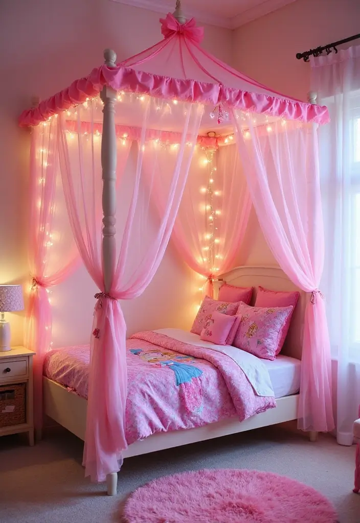 25 Barbie Bedroom Ideas for Kids That Are Pretty in Pink - 1. Glamorous Barbie Canopy Bed