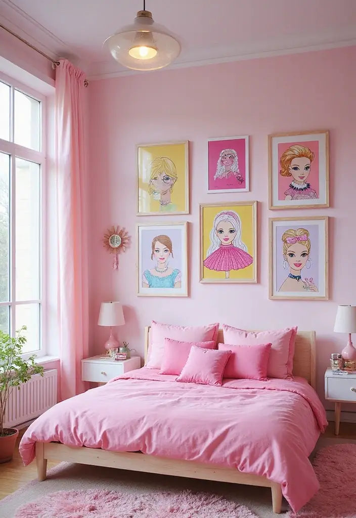 25 Barbie Bedroom Ideas for Kids That Are Pretty in Pink - 15. Barbie-inspired Wall Art