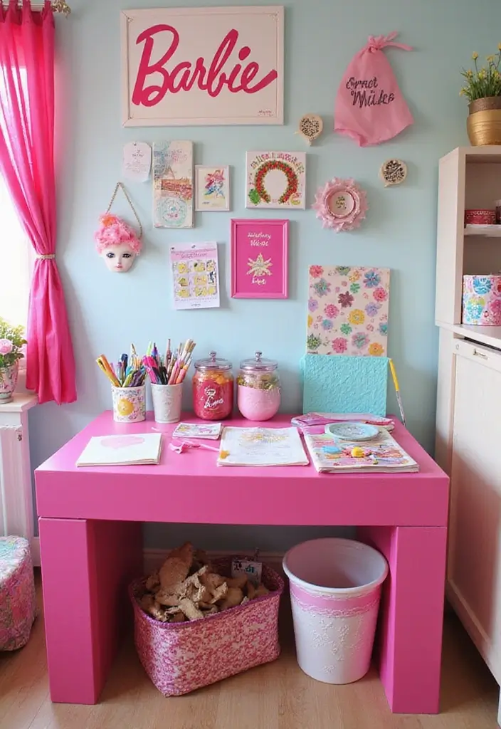 25 Barbie Bedroom Ideas for Kids That Are Pretty in Pink - 19. Barbie-inspired Craft Corner