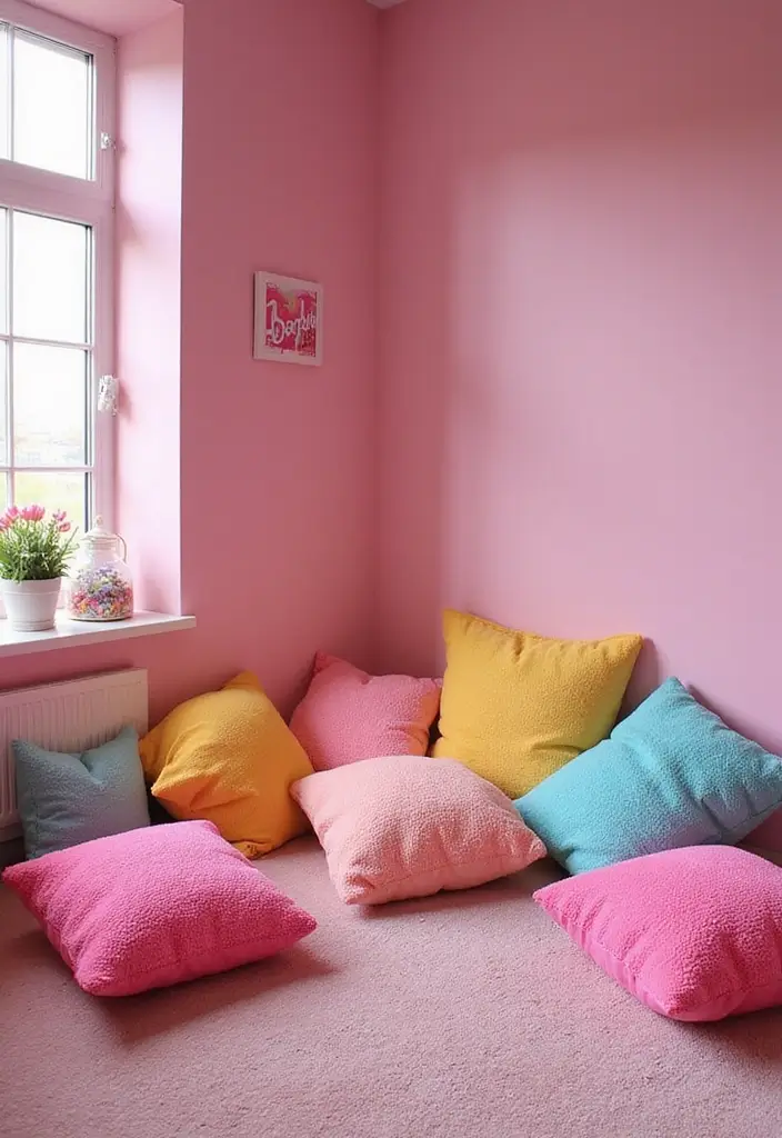 25 Barbie Bedroom Ideas for Kids That Are Pretty in Pink - 7. Barbie-themed Floor Cushions