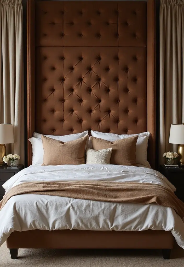25 Bedroom Ideas with Brown Furniture That Feel Warm and Timeless - 11. Layering Textures with Brown Upholstery