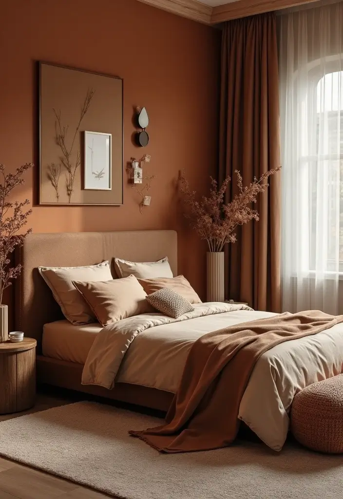 25 Bedroom Ideas with Brown Furniture That Feel Warm and Timeless - 18. Accent Pieces in Various Brown Shades