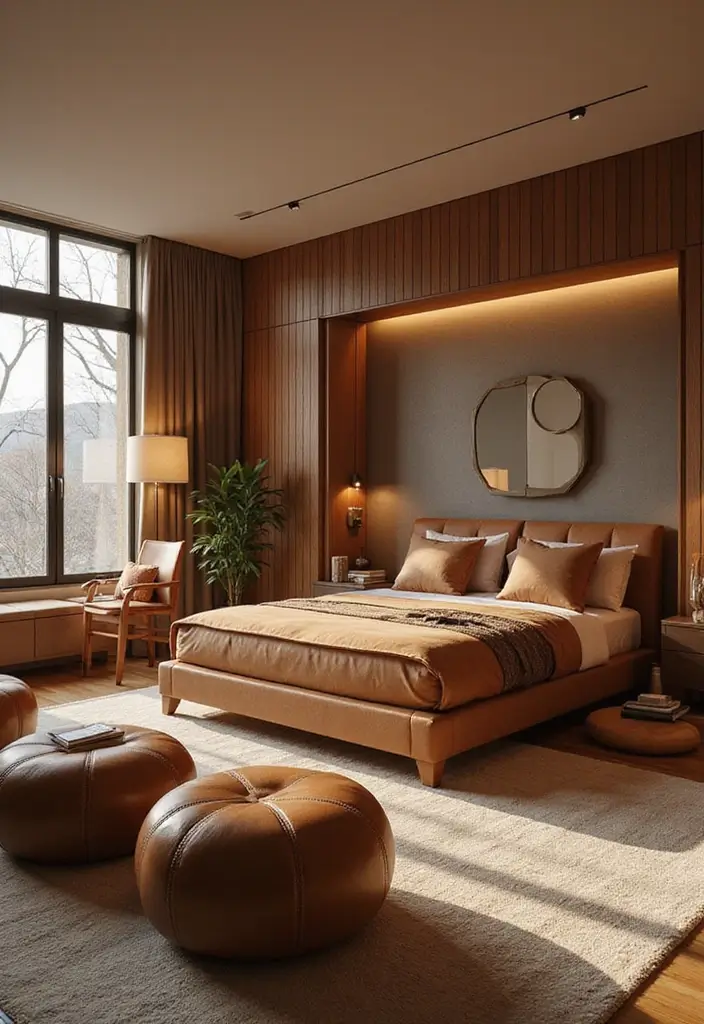 25 Bedroom Ideas with Brown Furniture That Feel Warm and Timeless - 2. Mid-Century Modern Brown Furniture
