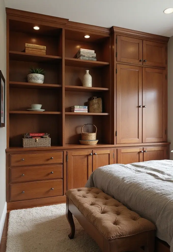 25 Bedroom Ideas with Brown Furniture That Feel Warm and Timeless - 20. Customized Built-Ins with Brown Accents
