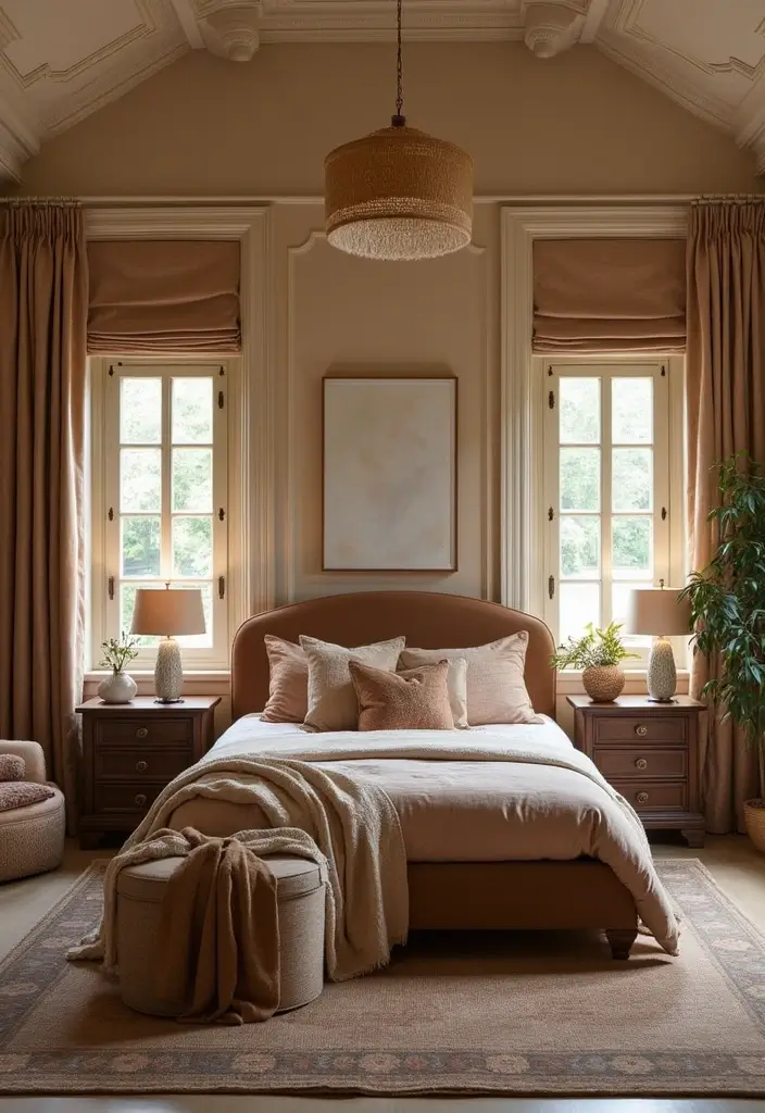 25 Bedroom Ideas with Brown Furniture That Feel Warm and Timeless - 24. Customized Soft Furnishings