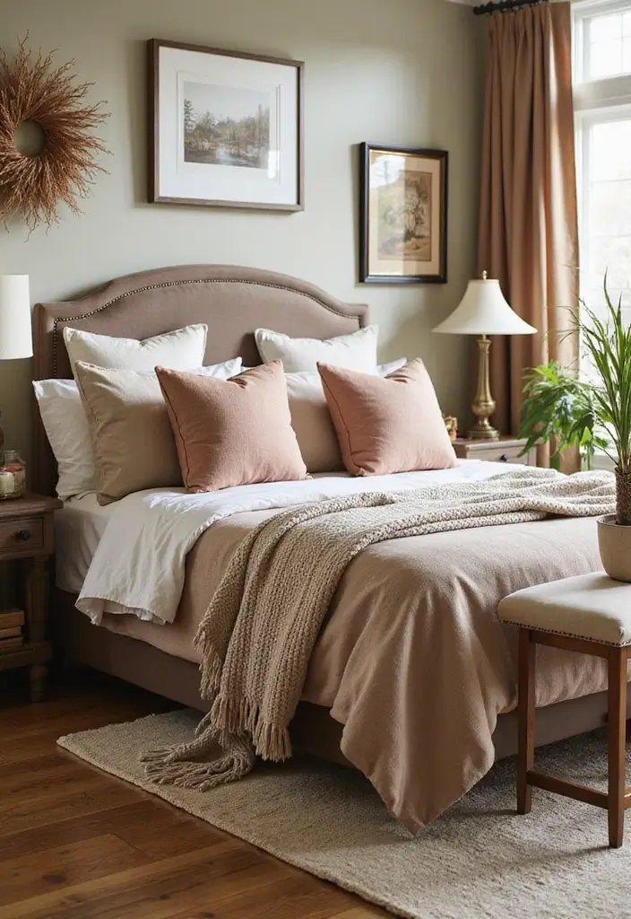 25 Bedroom Ideas with Brown Furniture That Feel Warm and Timeless - 25. Seasonal Decor Changes
