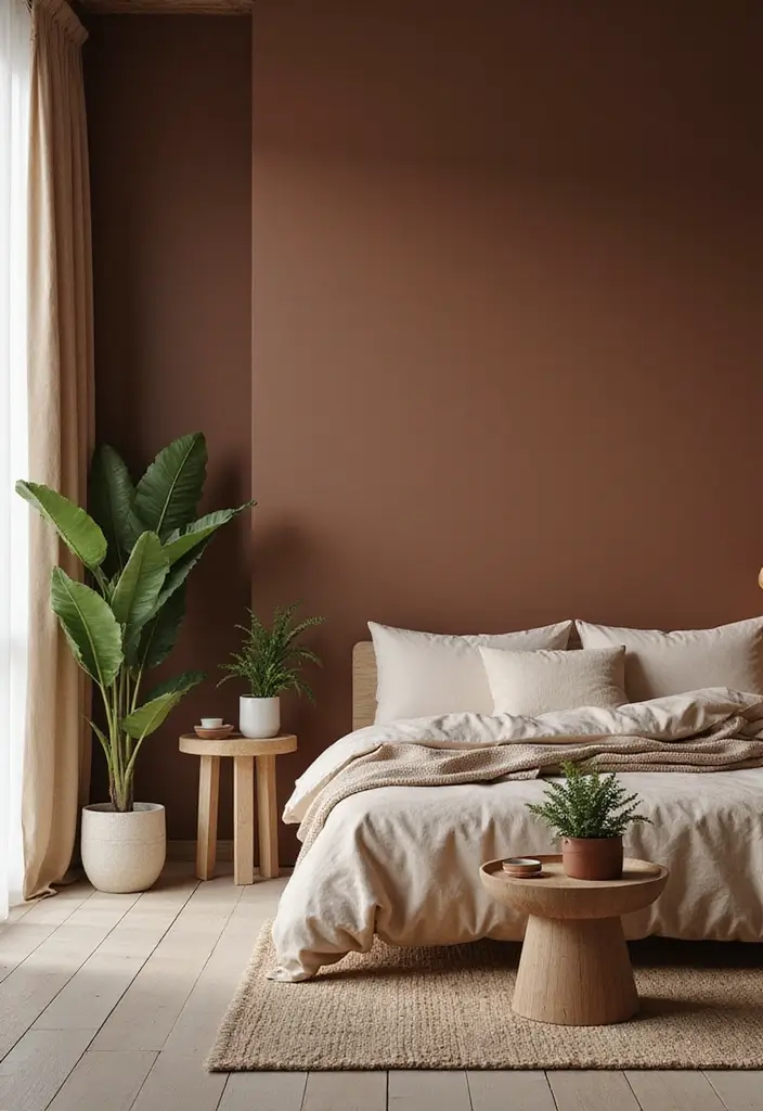 25 Bedroom Ideas with Brown Furniture That Feel Warm and Timeless - 3. Earthy Tones with Brown Accent Walls