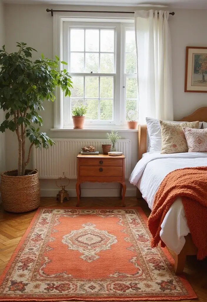 25 Burnt Orange Bedroom Ideas That Feel Warm and Trendy - 21. Add an Area Rug