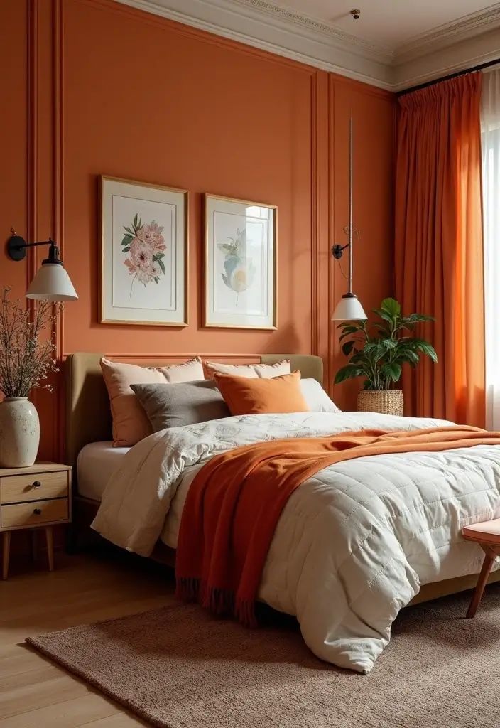 25 Burnt Orange Bedroom Ideas That Feel Warm and Trendy - 22. Mix Vintage and Modern