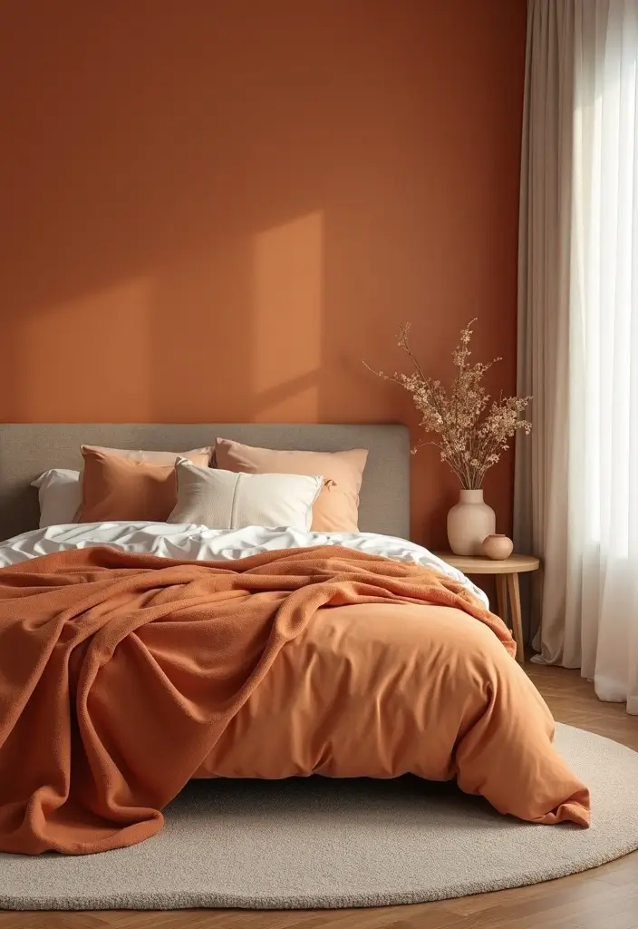25 Burnt Orange Bedroom Ideas That Feel Warm and Trendy - 24. Warm Color Palette with Neutrals