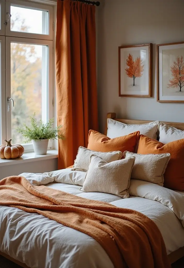 25 Burnt Orange Bedroom Ideas That Feel Warm and Trendy - 25. Seasonal Decor Changes