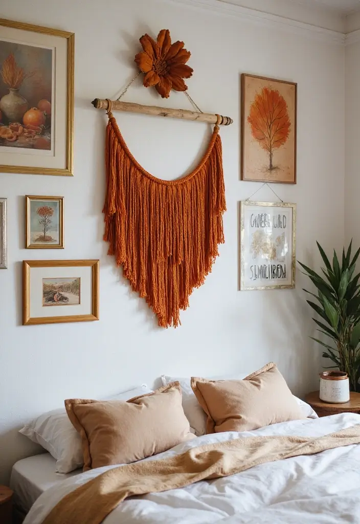 25 Burnt Orange Bedroom Ideas That Feel Warm and Trendy - 5. Artistic Wall Decor