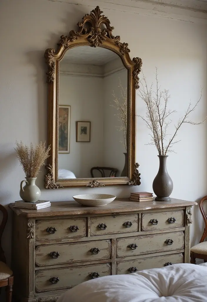 25 Cottage Core Bedroom Ideas That Bring Whimsical Charm Home - 16. Vintage Mirrors