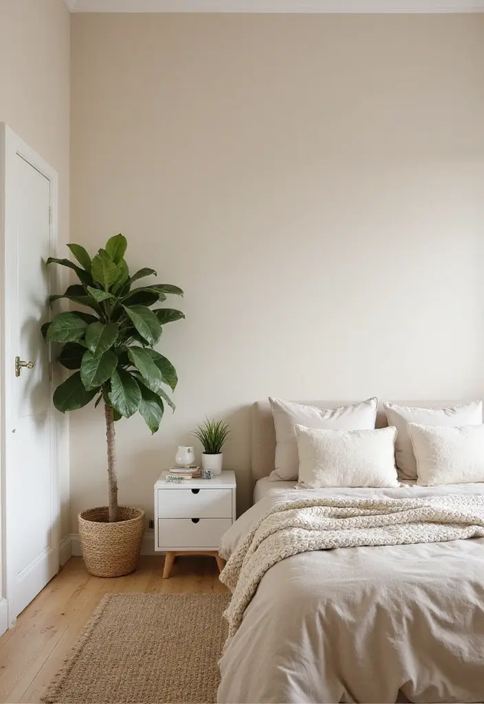 25 Grown Women Bedroom Ideas That Balance Comfort & Confidence - 1. Soft Neutrals with a Touch of Greenery