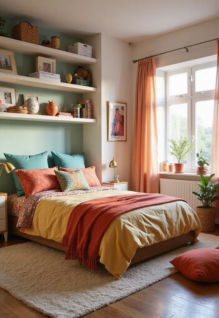 25 Low Bed Ideas for a Cozy Bedroom That Feel Zen & Grounded - 12. Colorful Low Bed