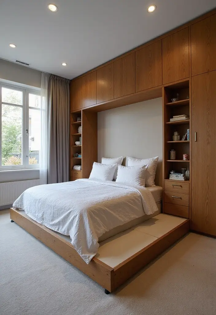 25 Low Bed Ideas for a Cozy Bedroom That Feel Zen & Grounded - 17. Custom Built-In Low Bed