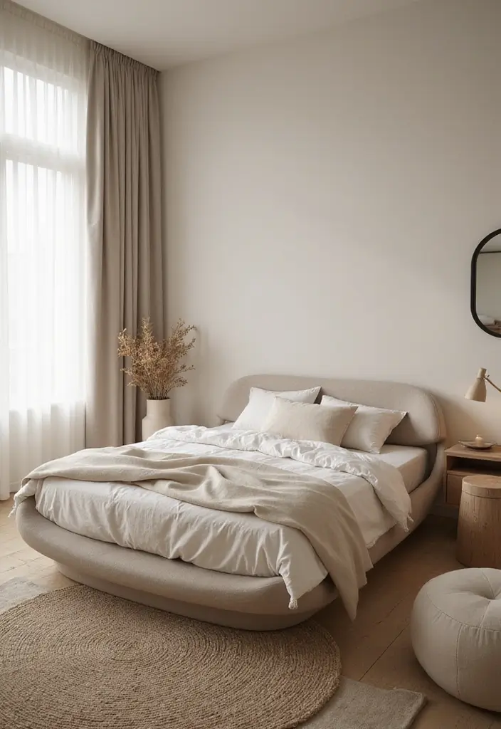 25 Low Bed Ideas for a Cozy Bedroom That Feel Zen & Grounded - 6. Curved Bed Designs