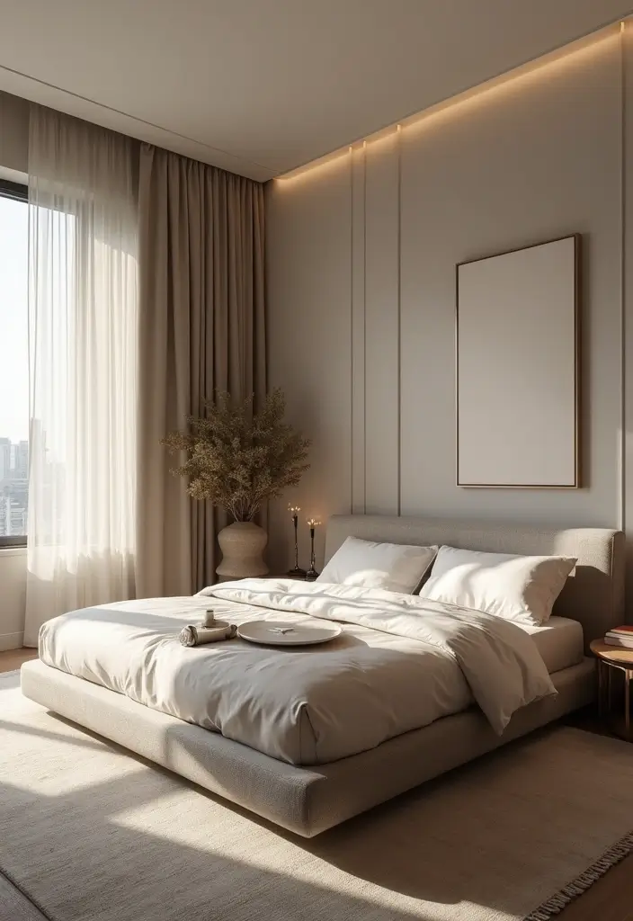 25 Low Bed Ideas for a Cozy Bedroom That Feel Zen & Grounded - 8. Elegant Low Bed in the Center