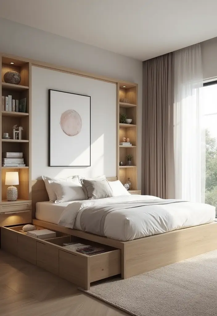 25 Low Bed Ideas for a Cozy Bedroom That Feel Zen & Grounded - 9. Low Bed with Storage