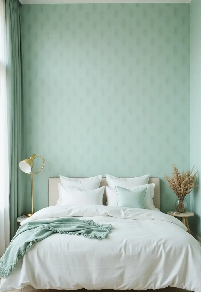 25 Mint Green Bedroom Ideas That Feel Cool & Refreshing - 10. Mint Green Wallpaper