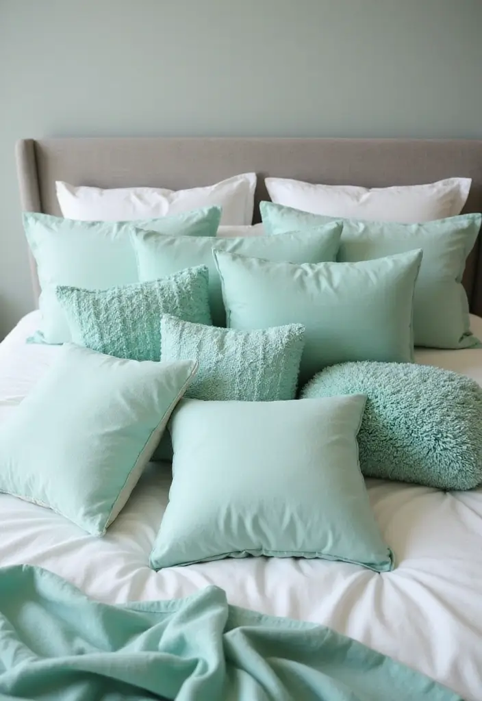 25 Mint Green Bedroom Ideas That Feel Cool & Refreshing - 17. Mint Green Pillows
