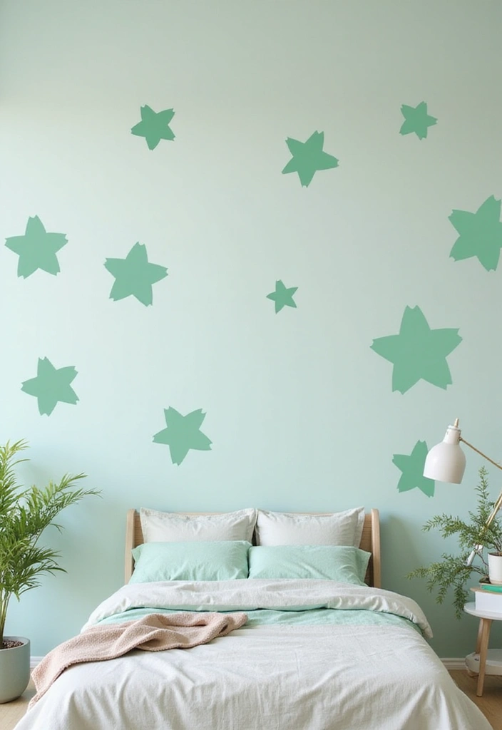 25 Mint Green Bedroom Ideas That Feel Cool & Refreshing - 21. Mint Green Accent Wall Decals