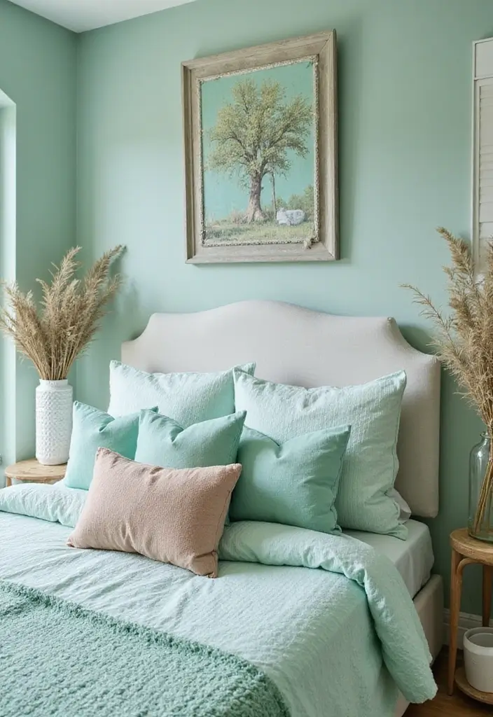 25 Mint Green Bedroom Ideas That Feel Cool & Refreshing - 24. Mint Green Textiles
