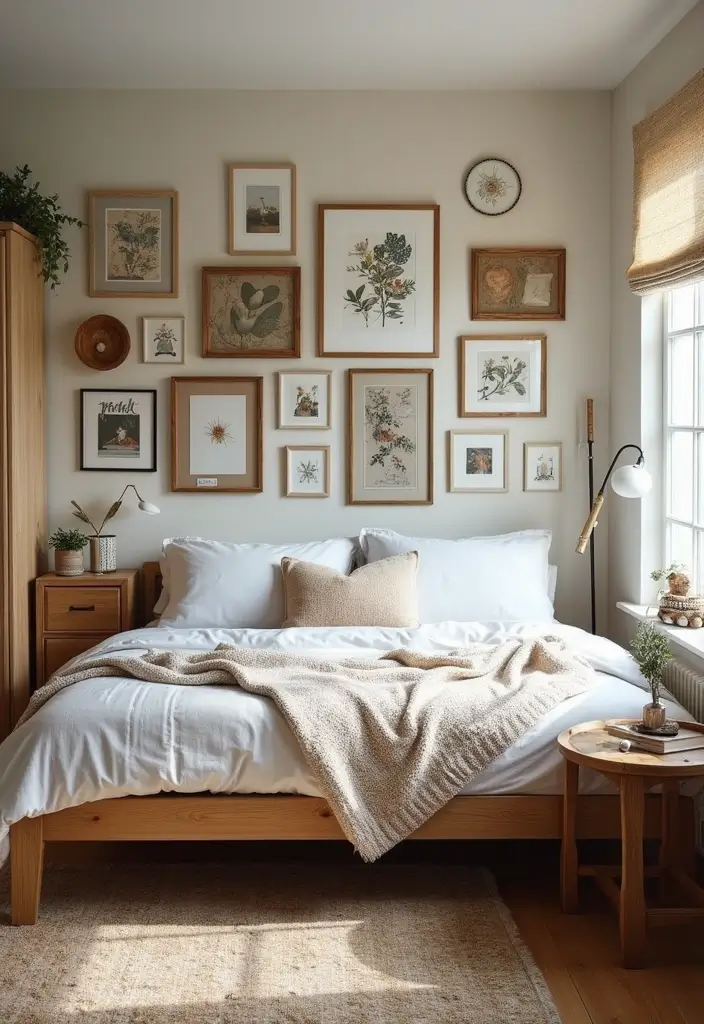 25 Small Primary Bedroom Ideas That Feel Calm & Luxurious - 13. Personal Artwork Display