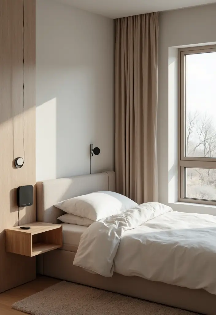 25 Small Primary Bedroom Ideas That Feel Calm & Luxurious - 16. Integrated Technology