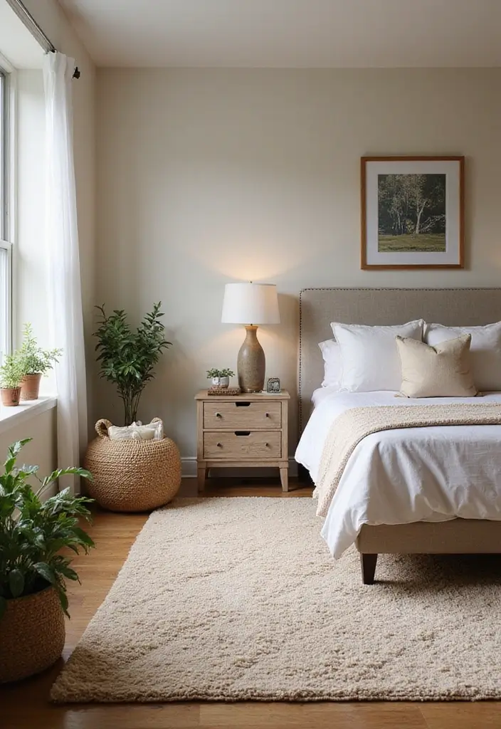 25 Small Primary Bedroom Ideas That Feel Calm & Luxurious - 24. Warm and Cozy Rugs