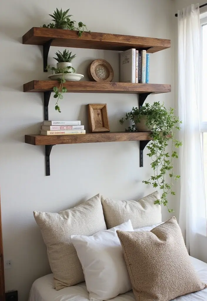 26 Country Style Bedroom Ideas That Feel Warm and Inviting - 11. Rustic Shelving Solutions