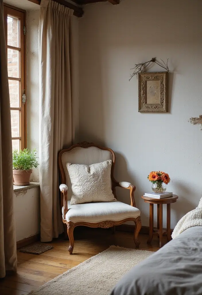 26 Country Style Bedroom Ideas That Feel Warm and Inviting - 14. Cozy Seating Nooks