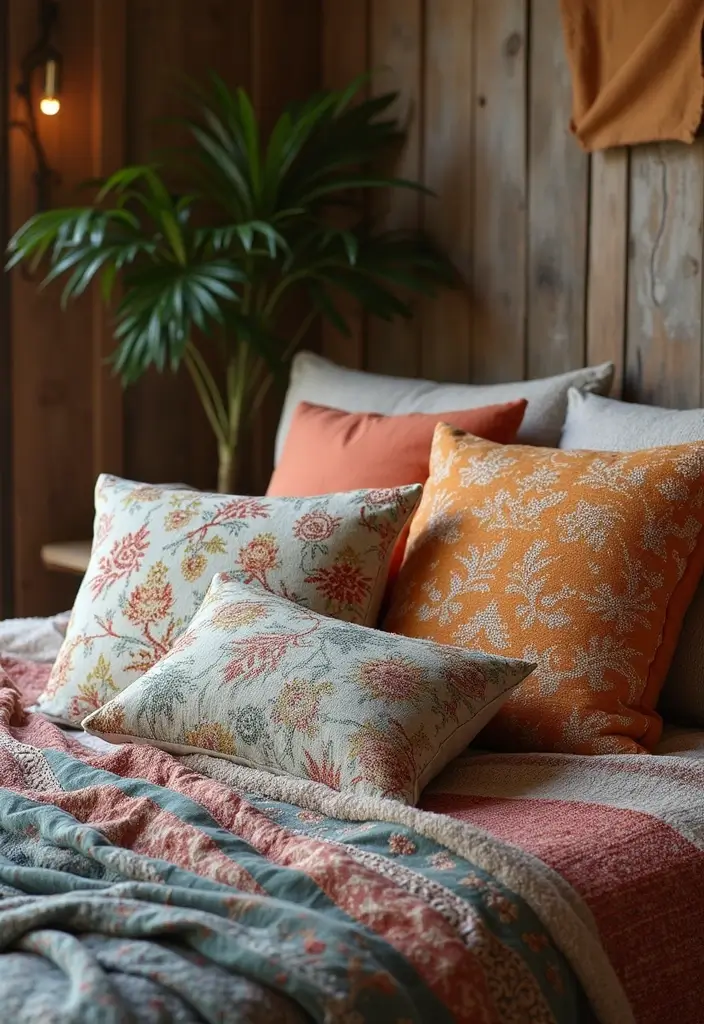 26 Country Style Bedroom Ideas That Feel Warm and Inviting - 20. Colorful Accent Pillows
