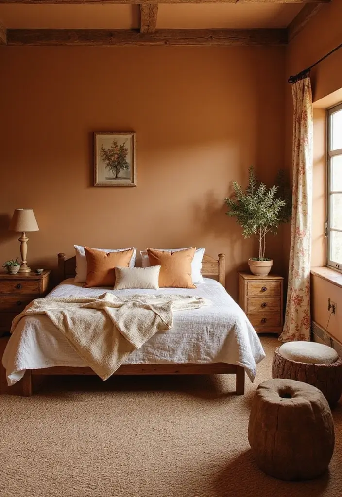 26 Country Style Bedroom Ideas That Feel Warm and Inviting - 3. Warm Color Palettes