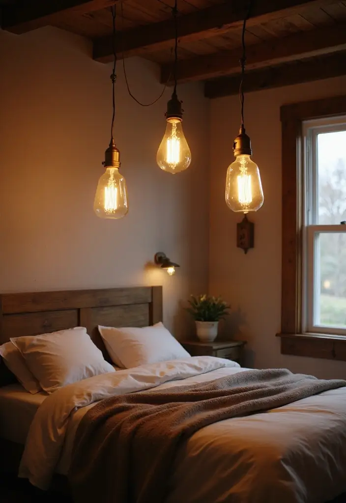 26 Country Style Bedroom Ideas That Feel Warm and Inviting - 4. Farmhouse Lighting Fixtures