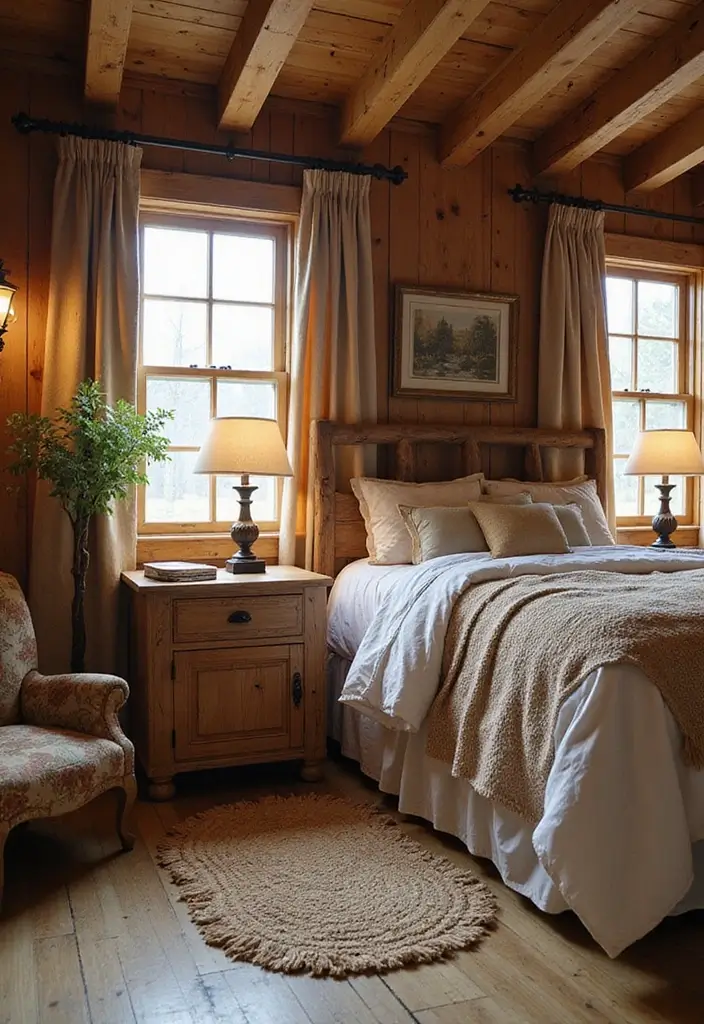 26 Country Style Bedroom Ideas That Feel Warm and Inviting - 5. Rustic Wooden Accents
