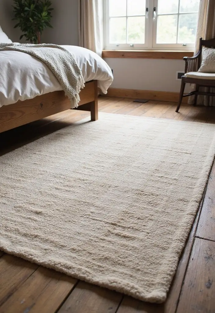 26 Country Style Bedroom Ideas That Feel Warm and Inviting - 7. Textured Area Rugs