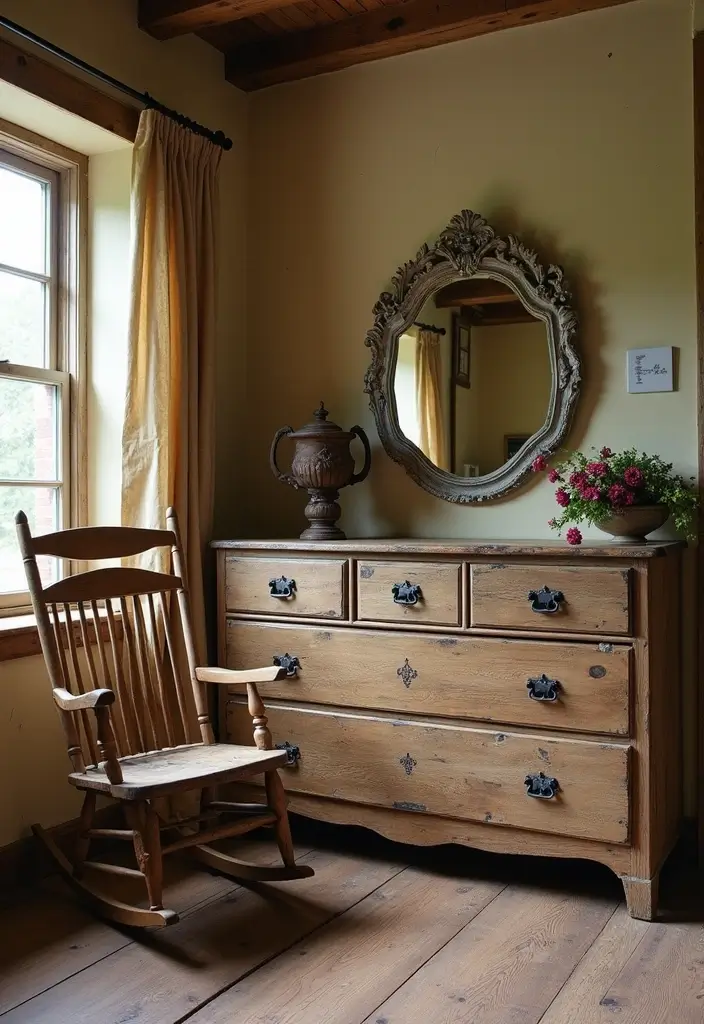 26 Country Style Bedroom Ideas That Feel Warm and Inviting - 8. Vintage Country Furnishings