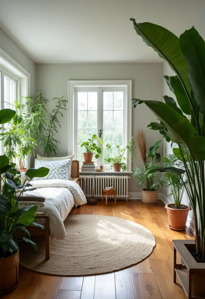 26 Ingenious Mezzanine Bedroom Small Loft Ideas - 11. Incorporate Nature with Indoor Plants