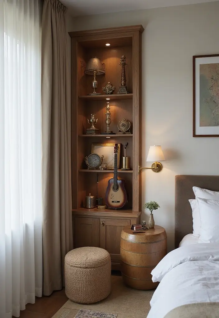 28 Corner Shelf Ideas for Bedrooms That Are Functional and Pretty - 25. Corner Shelf for Musical Instruments