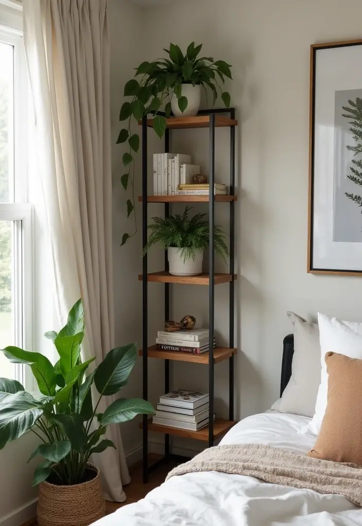 28 Corner Shelf Ideas for Bedrooms That Are Functional and Pretty - 3. Tiered Corner Shelving Unit