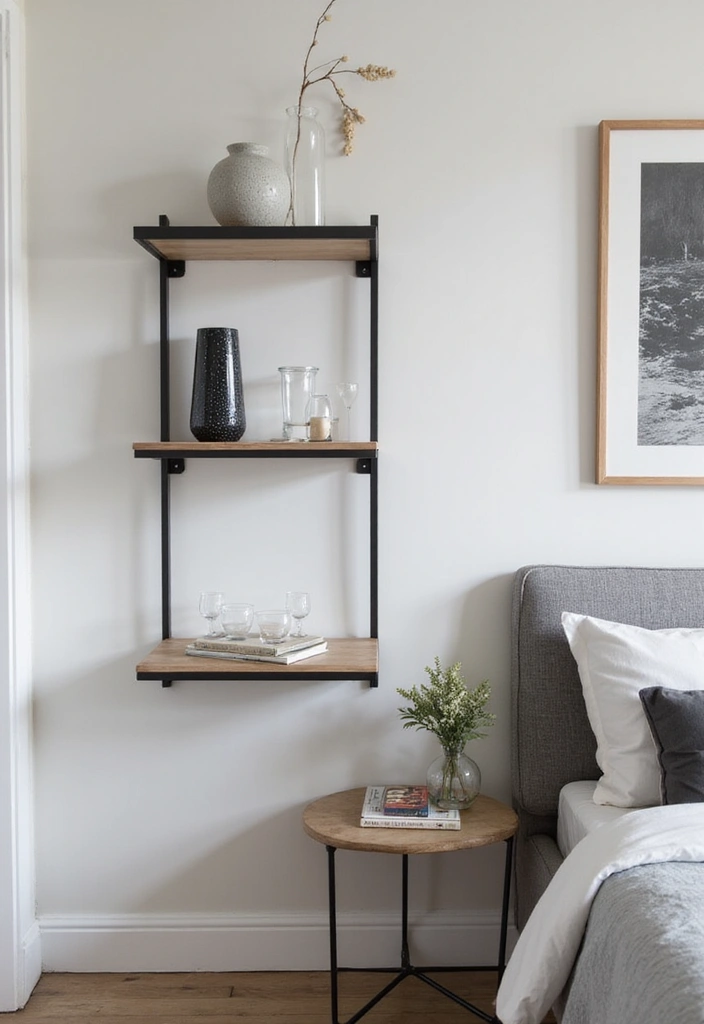 28 Corner Shelf Ideas for Bedrooms That Are Functional and Pretty - 7. Minimalist Metal Corner Shelf