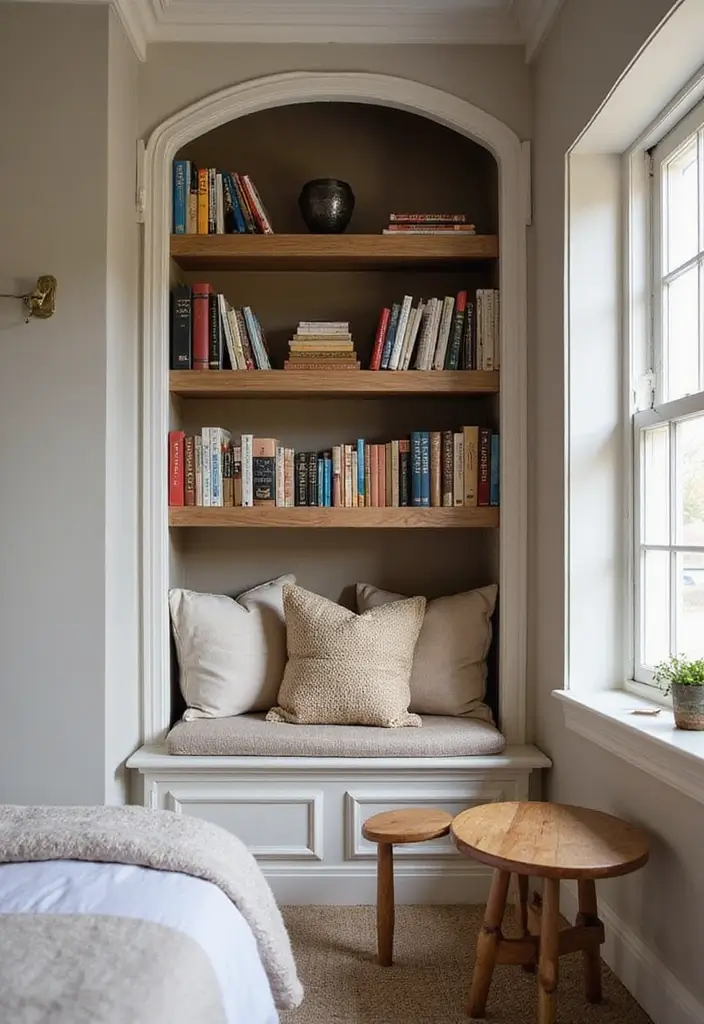 28 Corner Shelf Ideas for Bedrooms That Are Functional and Pretty - 9. Corner Book Nook Shelf