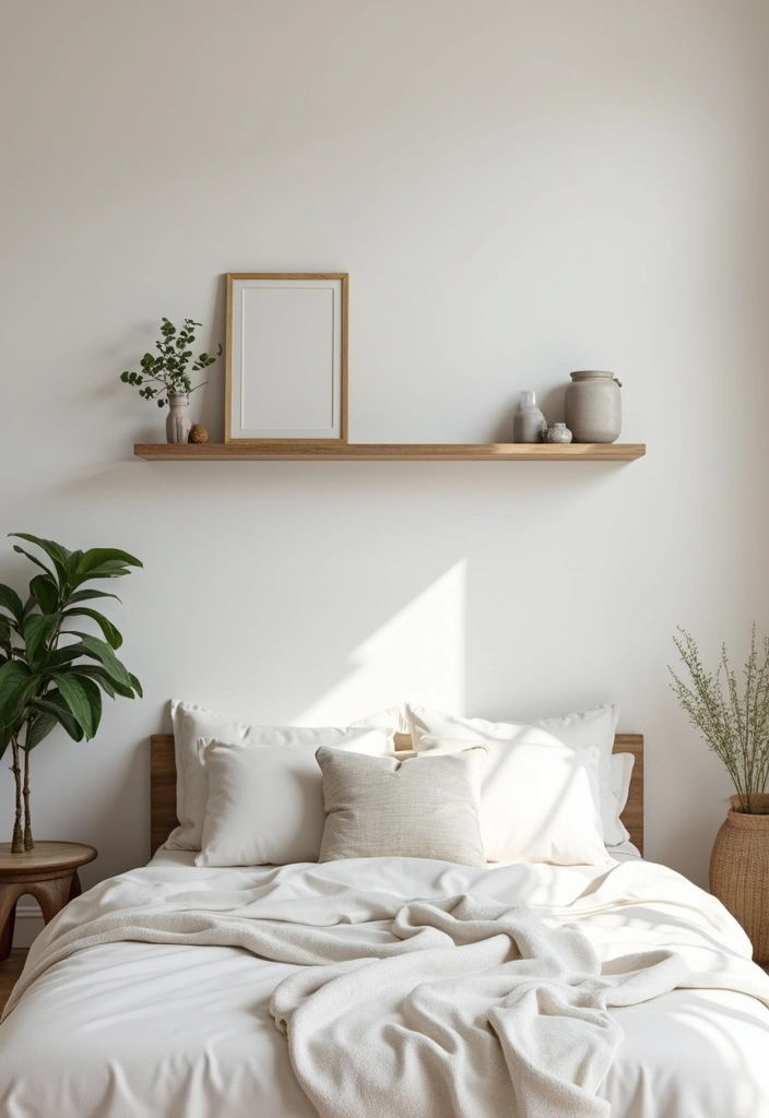 28 Minimalist Bedroom Decor Ideas That Feel Calm and Clutter-Free - 17. Floating Shelves