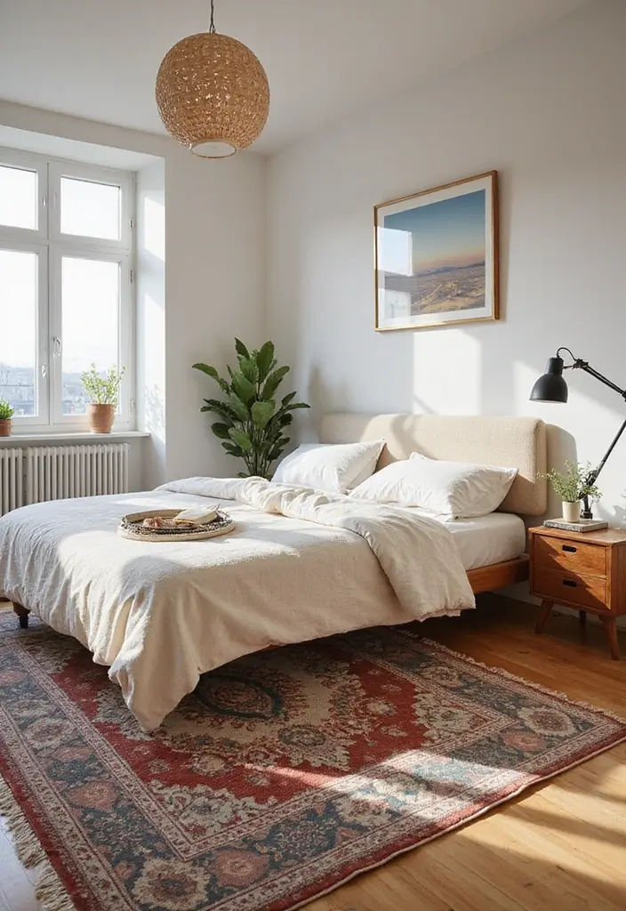 29 Apartment Bedroom Decor Ideas That Feel Cozy and Chic - 15. Trendy Rugs