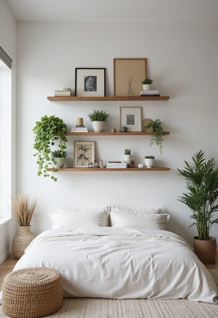 29 Apartment Bedroom Decor Ideas That Feel Cozy and Chic - 21. Space-Saving Wall Shelves