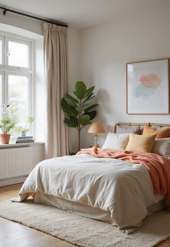 29 Apartment Bedroom Decor Ideas That Feel Cozy and Chic - 24. Neutral Tones with Pops of Color