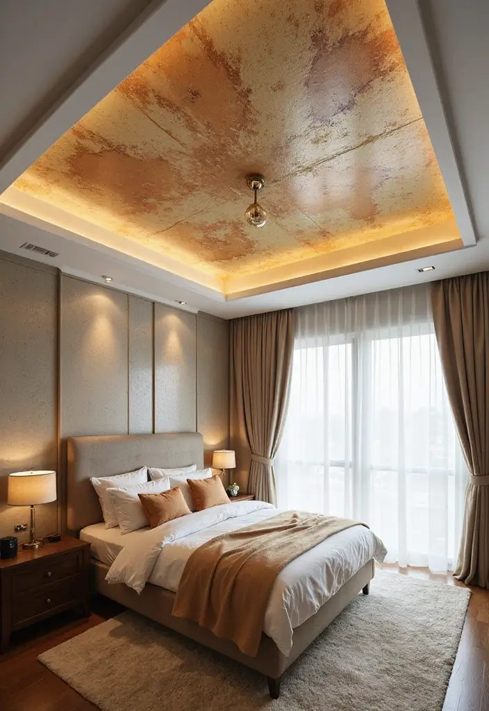29 Apartment Bedroom Decor Ideas That Feel Cozy and Chic - 9. Artistic Ceiling Designs