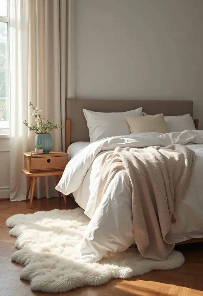 29 Romantic Bedroom Ideas for Him's Birthday That Feel Personal & Cozy - 18. Soft Area Rug