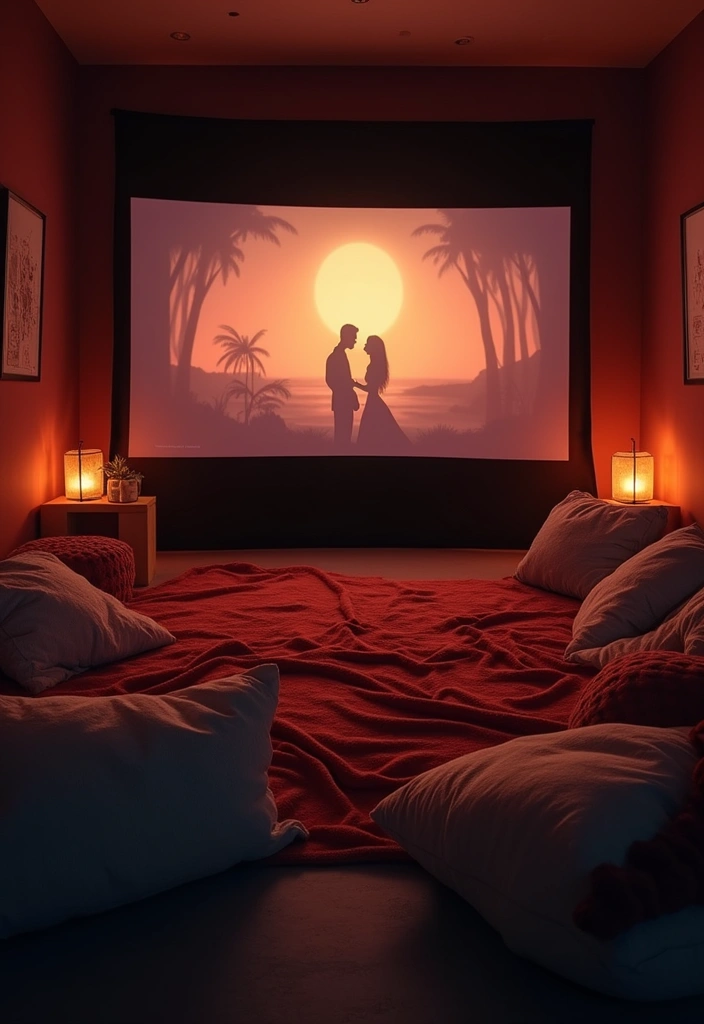 29 Romantic Bedroom Ideas for Him's Birthday That Feel Personal & Cozy - 4. Intimate Movie Night Setup